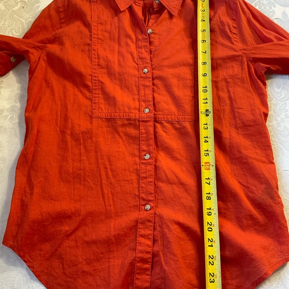 Lauren Ralph Lauren Shirt Orange Button Up Women Size Small Cotton Rollup Sleeve - Picture 5 of 8